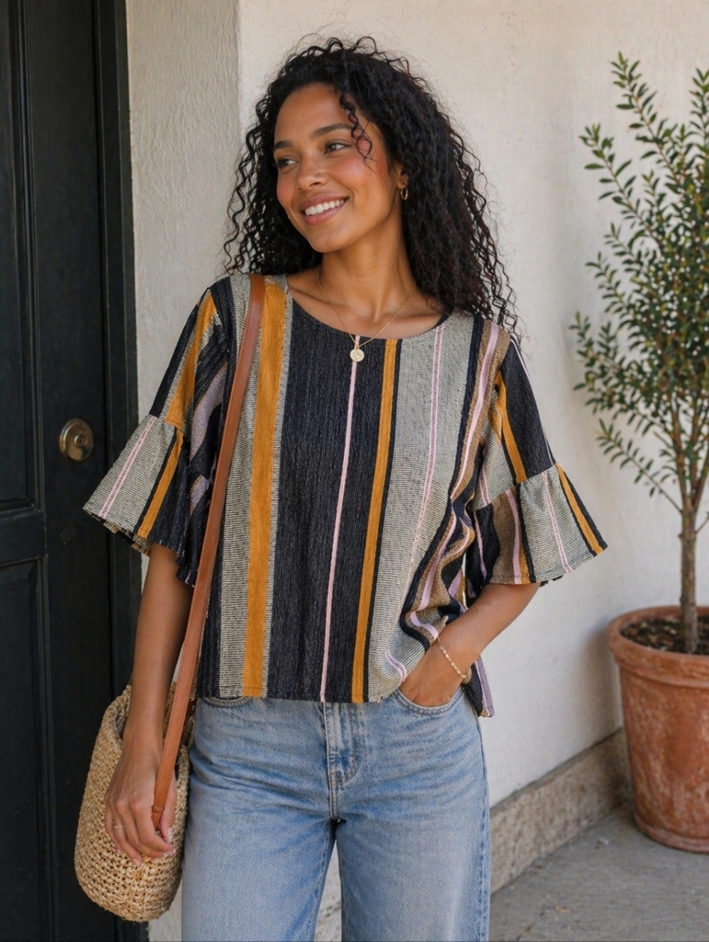 ✅️ ANTHROPOLOGIE Dolan Left Coast Collection Luella Striped Jacquard Top